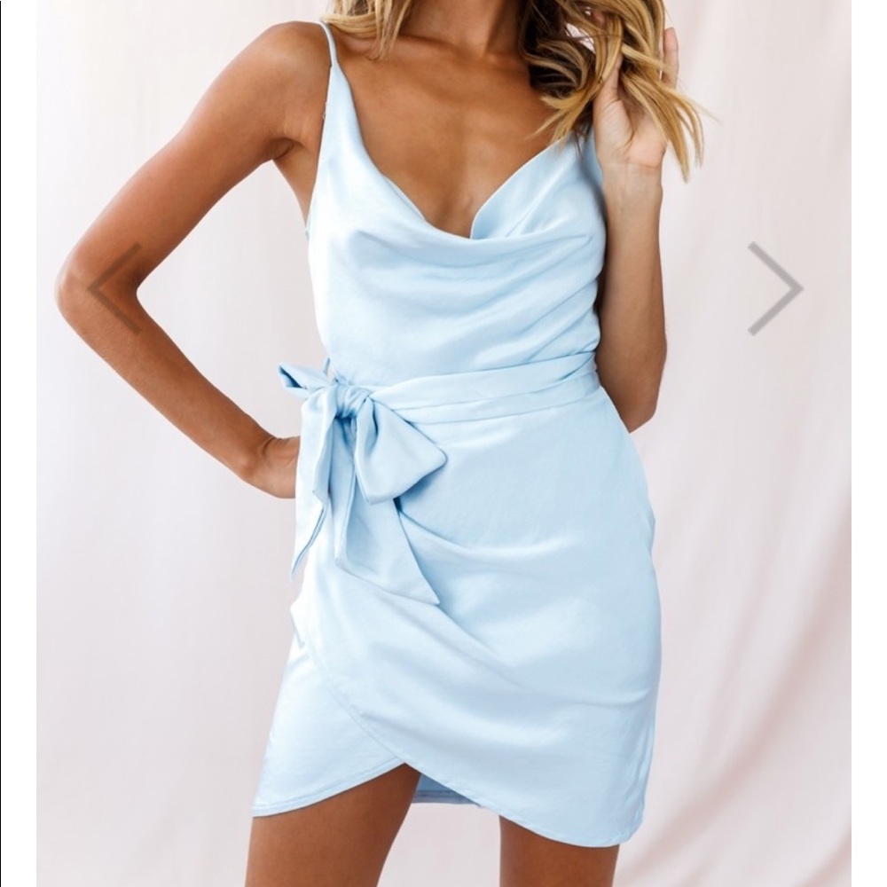 Satin Cowl Neck Wrap Dress